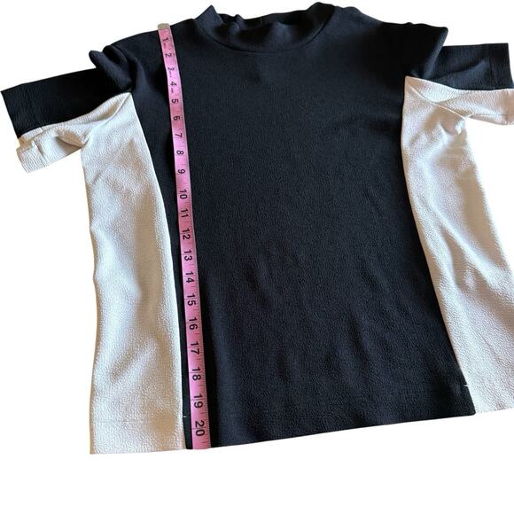 Zara Colorblock Mock Neck Short Sleeve Top Black White Size S - Picture 4 of 5